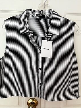 Theory Navy Sleeveless Cropped Classic Shirt L NWT